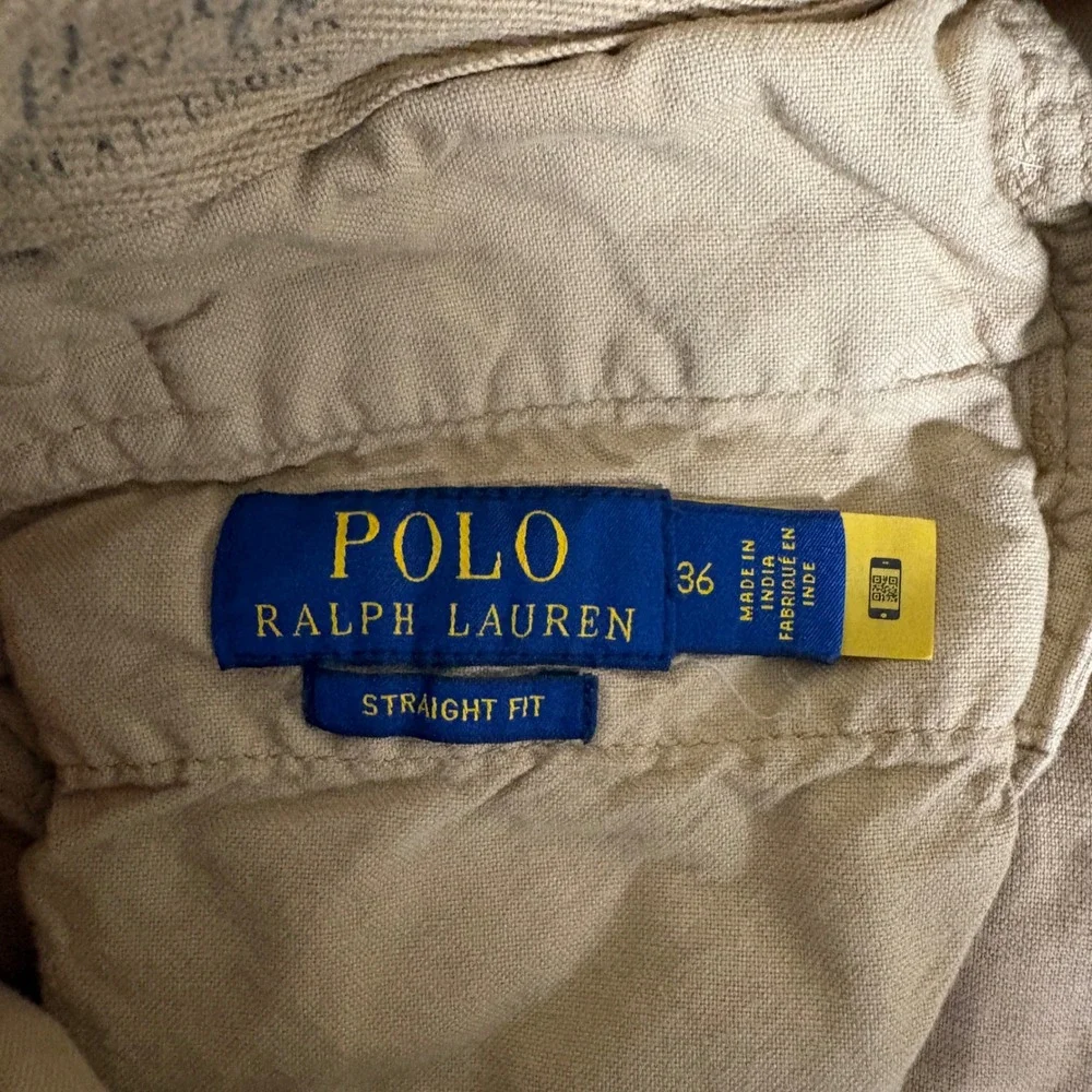 Polo Ralph Lauren Mens 36 Tan Linen Cotton Blend Straight Fit Chino Shorts AQ497
